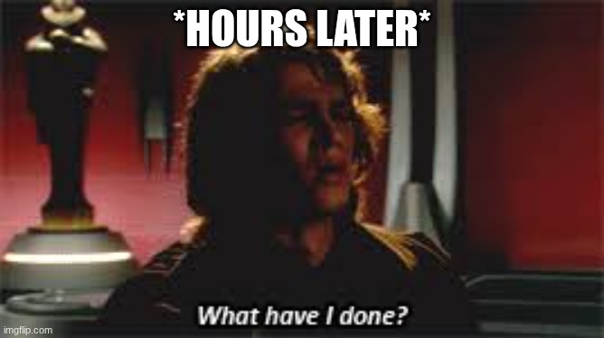 What Have I done? | *HOURS LATER* | image tagged in what have i done | made w/ Imgflip meme maker