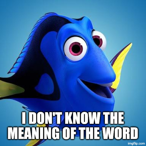 Dory from Finding Nemo | I DON'T KNOW THE MEANING OF THE WORD | image tagged in dory from finding nemo | made w/ Imgflip meme maker