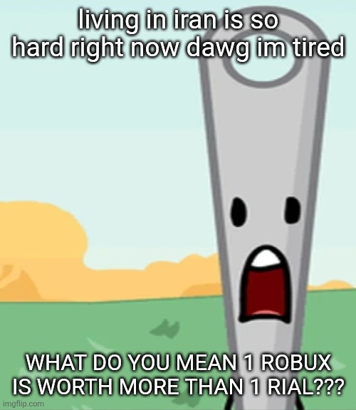 eg. X all the Y | living in iran is so hard right now dawg im tired; WHAT DO YOU MEAN 1 ROBUX IS WORTH MORE THAN 1 RIAL??? | image tagged in eg x all the y | made w/ Imgflip meme maker