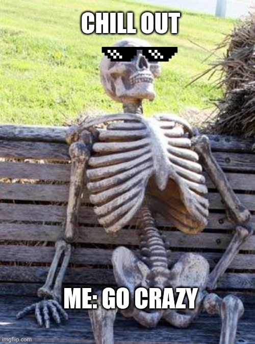 CHILL OUT ME: GO CRAZY | image tagged in memes,waiting skeleton | made w/ Imgflip meme maker