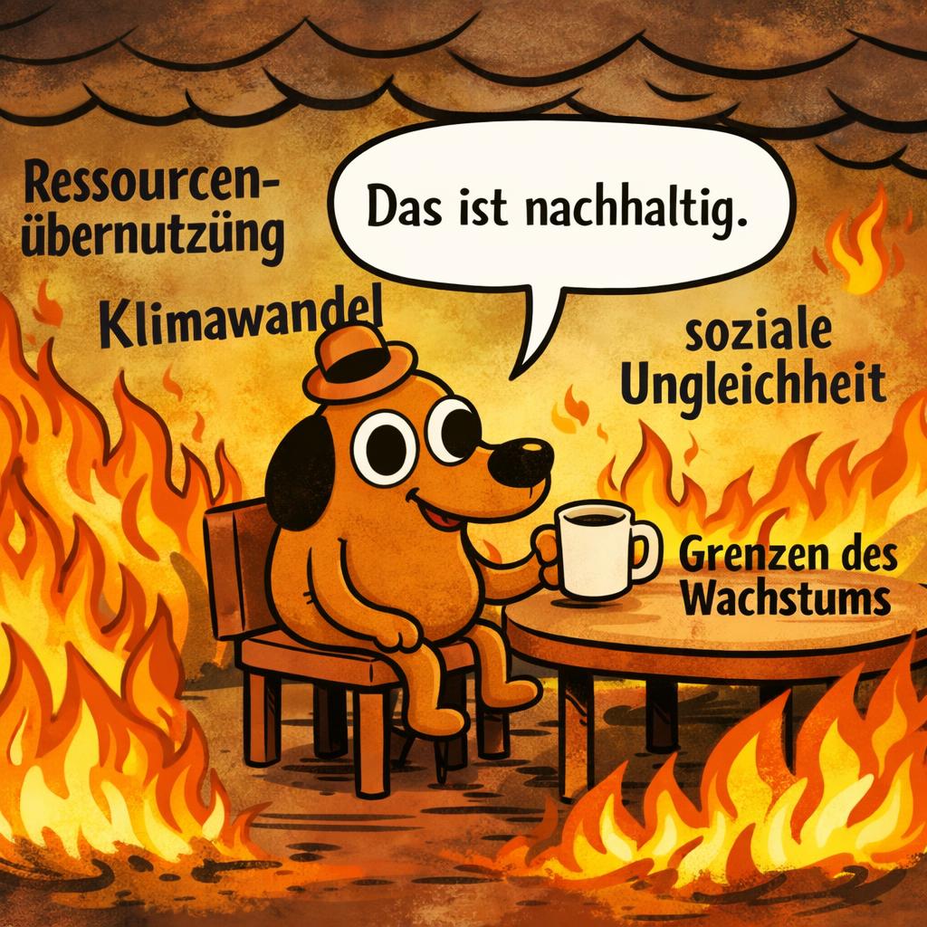 „This is fine“: Ein Hund sitzt ruhig an einem Tisch in einem bre Blank Meme Template