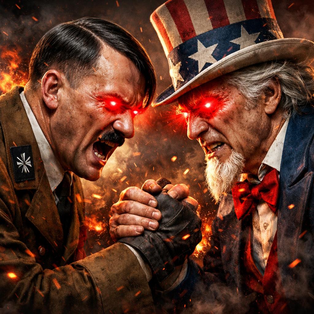 Hitler vs Uncle Sam which won with red glow eyes Blank Meme Template