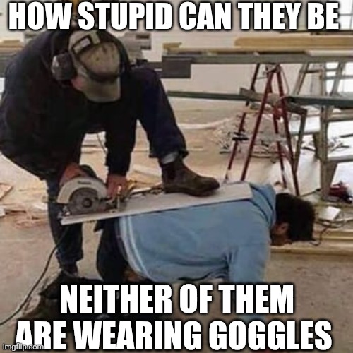 How Stupid Can They Be | HOW STUPID CAN THEY BE; NEITHER OF THEM ARE WEARING GOGGLES | image tagged in chrisjoines1 | made w/ Imgflip meme maker
