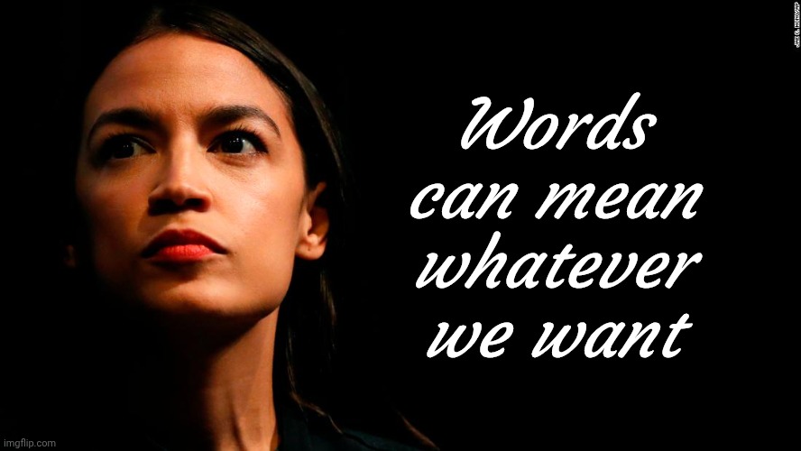ocasio-cortez super genius | Words can mean whatever we want | image tagged in ocasio-cortez super genius | made w/ Imgflip meme maker