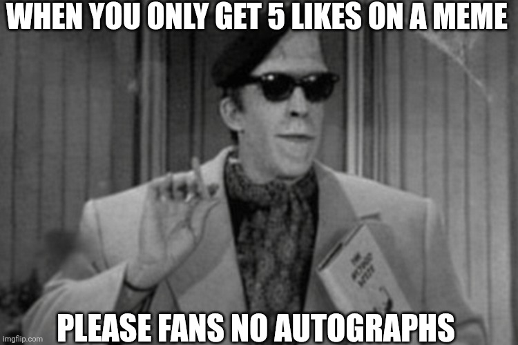 When You Only Get 5 Likes On A Meme | WHEN YOU ONLY GET 5 LIKES ON A MEME; PLEASE FANS NO AUTOGRAPHS | image tagged in chrisjoines1 | made w/ Imgflip meme maker