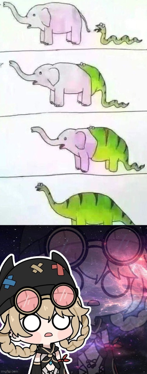 Welp, I guess the Dinosaurs aren't completely gone. | image tagged in dinosaur,elephant,snake | made w/ Imgflip meme maker