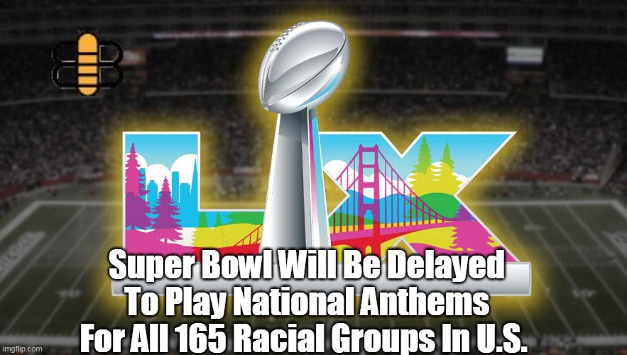 Super Bowl Will Be Delayed To Play National Anthems For All 165 Racial Groups In U.S. | made w/ Imgflip meme maker