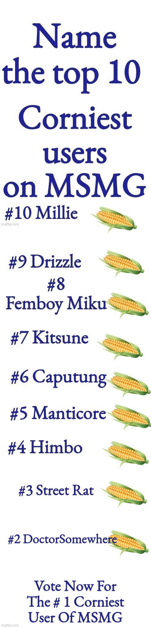 #2 DoctorSomewhere; Vote Now For The # 1 Corniest User Of MSMG | made w/ Imgflip meme maker