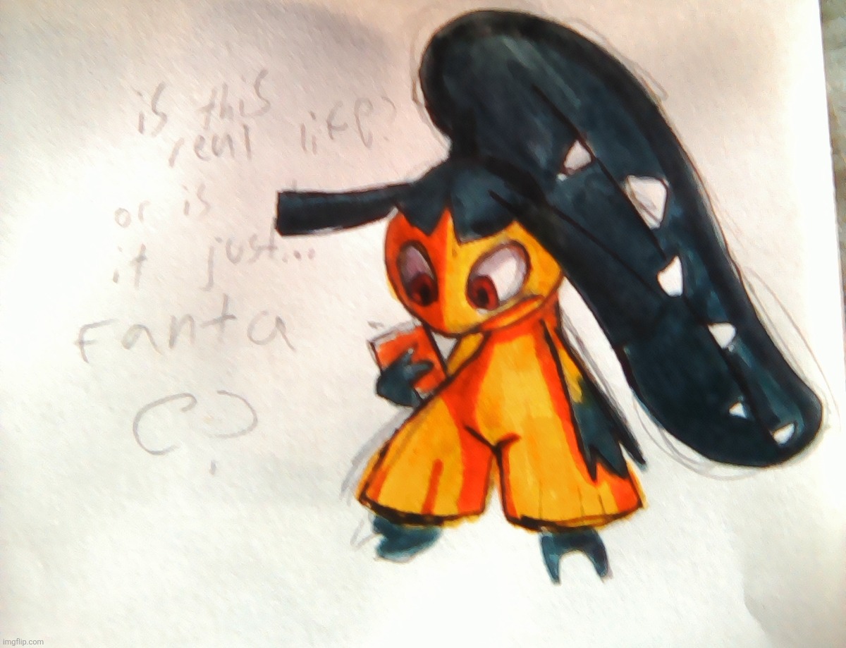 Why's everyone talking about pokemon? Anyways I drew a mawile with a fanta | made w/ Imgflip meme maker