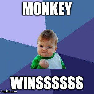 MONKEY WINSSSSSS | image tagged in memes,success kid | made w/ Imgflip meme maker