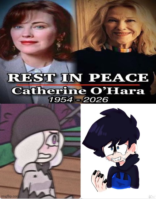 Cj and ruby sad at catherine O'Hara death | image tagged in rip,fnf | made w/ Imgflip meme maker