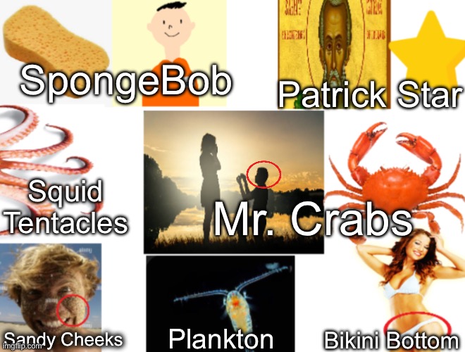 SpongeBob (Credits to mimitherice for the drawing of “guy named bob”) | SpongeBob; Patrick Star; Squid Tentacles; Mr. Crabs; Plankton; Sandy Cheeks; Bikini Bottom | image tagged in spongebob,bikini bottom,saint patrick's day,saint patrick,you have been eternally cursed for reading the tags | made w/ Imgflip meme maker