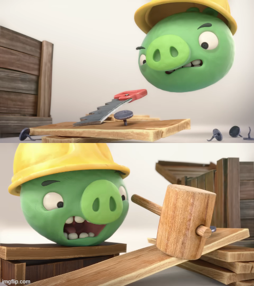 Pigs Constructing with Swapped Tools Blank Meme Template