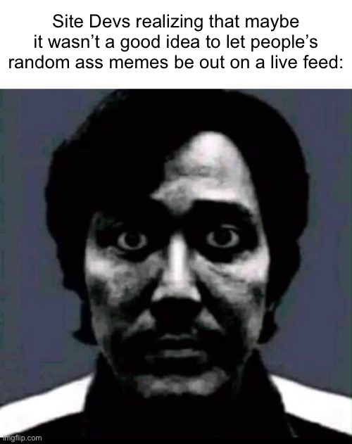 . | Site Devs realizing that maybe it wasn’t a good idea to let people’s random ass memes be out on a live feed: | image tagged in thousand yard stare | made w/ Imgflip meme maker