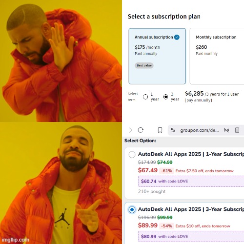 AutoCAD Hack | image tagged in memes,graphic design problems,drake hotline bling | made w/ Imgflip meme maker