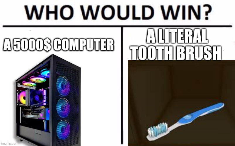 You know | A 5000$ COMPUTER; A LITERAL TOOTH BRUSH | image tagged in memes,who would win,tooth brush,computer death | made w/ Imgflip meme maker