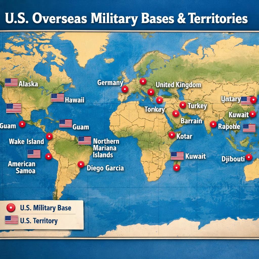 A map showing U.S. overseas territories or military bases worldw Blank Meme Template