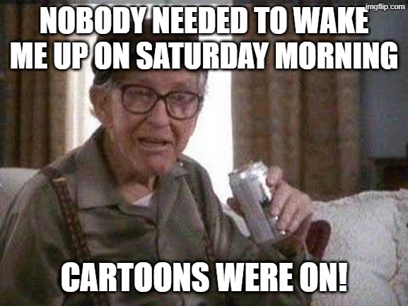 Grumpy old Man | NOBODY NEEDED TO WAKE ME UP ON SATURDAY MORNING CARTOONS WERE ON! | image tagged in grumpy old man | made w/ Imgflip meme maker