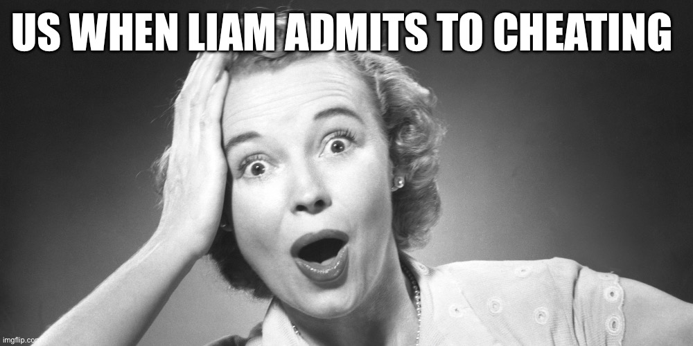 No really ? | US WHEN LIAM ADMITS TO CHEATING | image tagged in no really | made w/ Imgflip meme maker