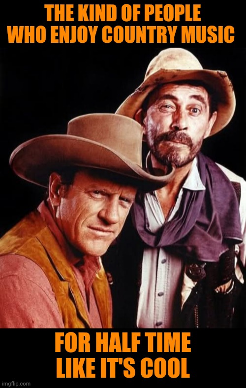 Funny | THE KIND OF PEOPLE WHO ENJOY COUNTRY MUSIC; FOR HALF TIME LIKE IT'S COOL | image tagged in funny,politics,halftime,nfl football,superbowl,country music | made w/ Imgflip meme maker