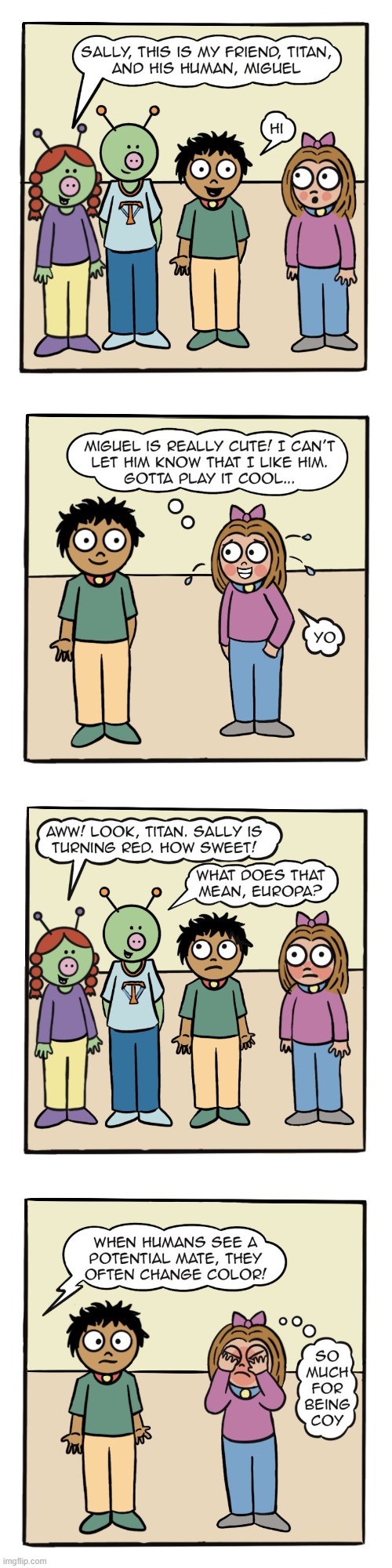 image tagged in aliens,human,sally,crush,blushing,oof | made w/ Imgflip meme maker