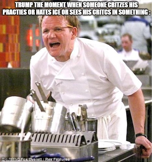 This Is true man like do i have to say it having a good time racing words shooting for the stars | TRUMP THE MOMENT WHEN SOMEONE CRITZES HIS PRACTIES OR HATES ICE OR SEES HIS CRITCS IN SOMETHING : | image tagged in memes,chef gordon ramsay,true memes,remove trump from power | made w/ Imgflip meme maker
