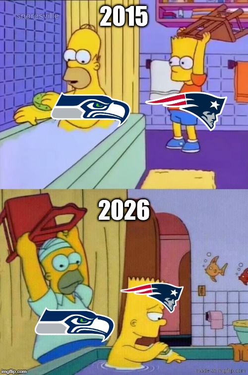 Seahawks are Super Bowl Champions | 2015; 2026 | image tagged in homer revenge,seahawks,patriots,nfl,super bowl,memes | made w/ Imgflip meme maker