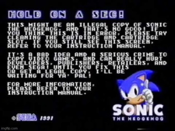 sonic anti piracy | image tagged in sonic anti piracy | made w/ Imgflip meme maker