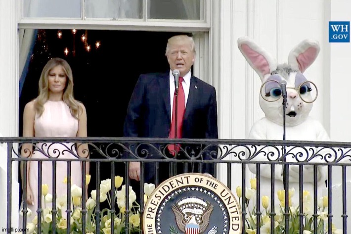 trump with melania and easter rabbit | image tagged in trump with melania and easter rabbit | made w/ Imgflip meme maker
