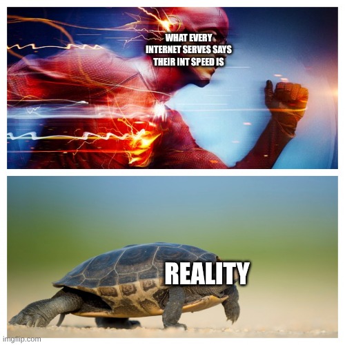 Fast vs. Slow | WHAT EVERY INTERNET SERVES SAYS THEIR INT SPEED IS; REALITY | image tagged in fast vs slow | made w/ Imgflip meme maker