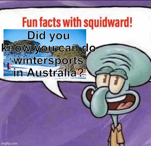 Fr you can actually ski and snowboard in down under lol | Did you know you can do wintersports in Australia? | image tagged in fun facts with squidward,australia,memes,gifs,funny | made w/ Imgflip meme maker