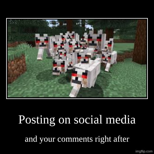 if you have social media this is probably you | Posting on social media | and your comments right after | image tagged in funny,demotivationals,social media,hostile wolves,why are you reading the tags | made w/ Imgflip demotivational maker