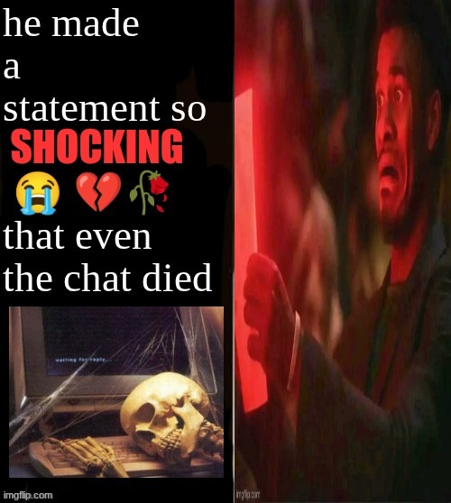 He made a statement so shocking that even the chat died | image tagged in he made a statement so shocking that even the chat died | made w/ Imgflip meme maker