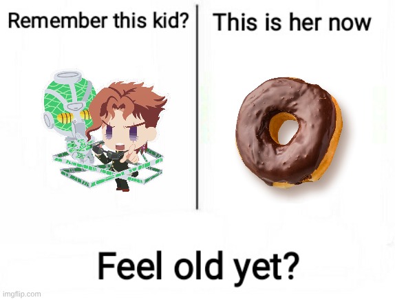 feel old yet | image tagged in feel old yet,kakyoin,donut | made w/ Imgflip meme maker