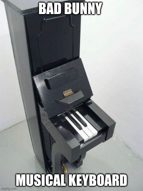 Sad but true Bad Bunny Musical Talent | BAD BUNNY; MUSICAL KEYBOARD | image tagged in piano | made w/ Imgflip meme maker