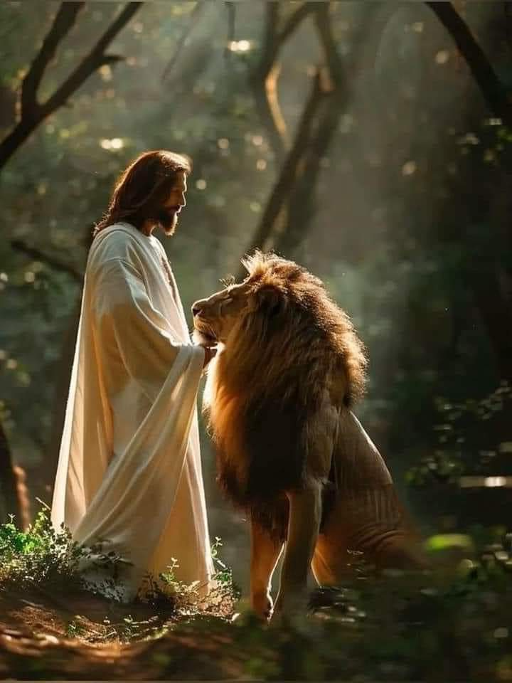 Jesus with a lion Blank Meme Template