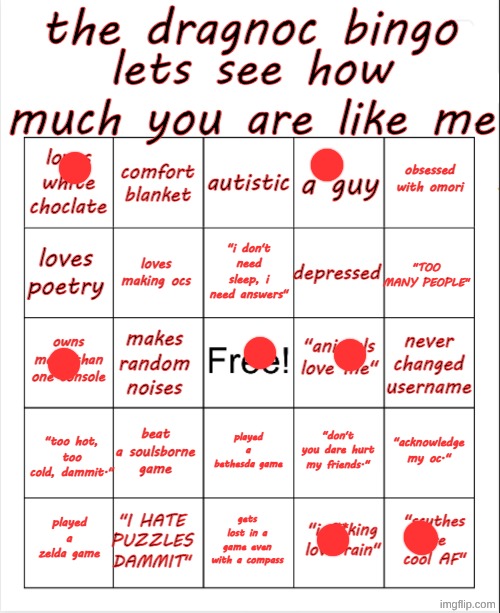 cheze isn't dragnoc confirmed? | image tagged in dragnoc bingo | made w/ Imgflip meme maker