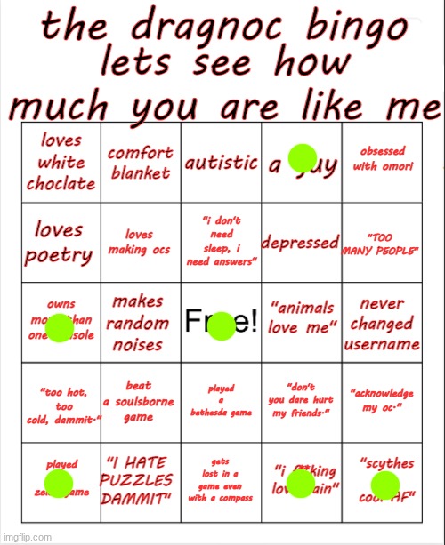 dragnoc bingo | image tagged in dragnoc bingo | made w/ Imgflip meme maker