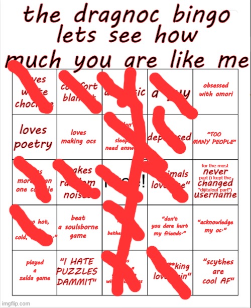 dragnoc bingo | for the most part (i kept the "dijitalcat part") | image tagged in dragnoc bingo | made w/ Imgflip meme maker