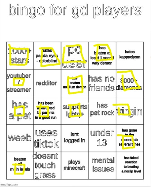 Well no bingo soz | image tagged in gd bingo | made w/ Imgflip meme maker