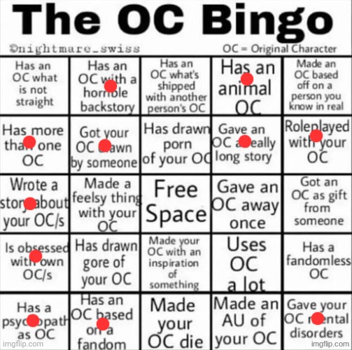 The OC bingo | image tagged in the oc bingo | made w/ Imgflip meme maker