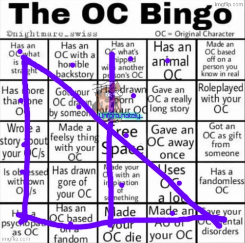 The OC bingo | Unfortunately… | image tagged in the oc bingo | made w/ Imgflip meme maker