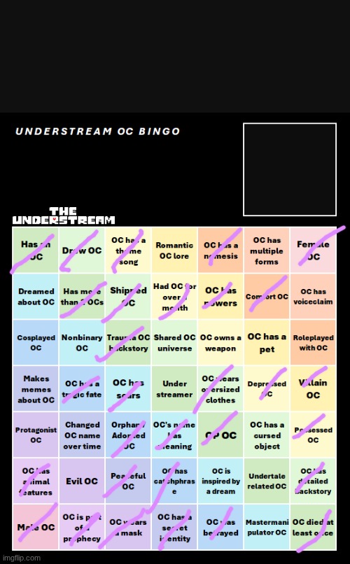 UNDERSTREAM OC BINGO (By InteractionSystem) | image tagged in understream oc bingo by interactionsystem | made w/ Imgflip meme maker