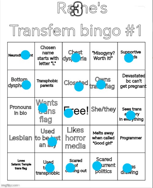 Missed the superbowl (Seahawks, my local team) cuz my friend's dog died ;-; poor dog. I miss him | :3 | image tagged in raine's transfem bingo 1 | made w/ Imgflip meme maker