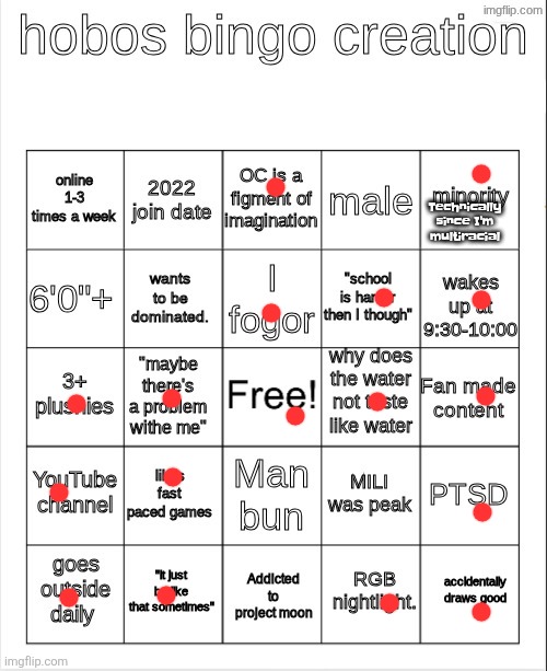 Hobo bingo | Technically since I'm multiracial | image tagged in hobo bingo | made w/ Imgflip meme maker