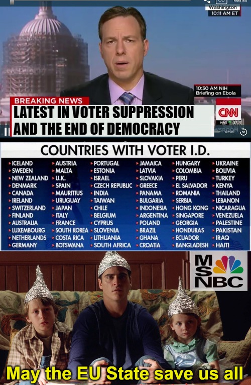 LATEST IN VOTER SUPPRESSION AND THE END OF DEMOCRACY | image tagged in cnn breaking news template,voter fraud,election,msnbc tin hats,politics | made w/ Imgflip meme maker