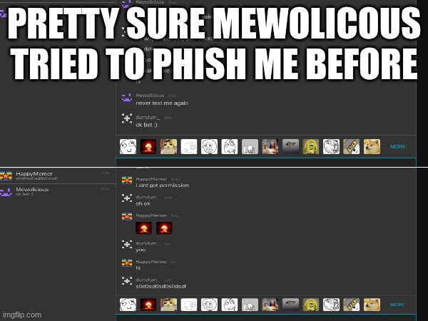 PRETTY SURE MEWOLICOUS TRIED TO PHISH ME BEFORE | made w/ Imgflip meme maker