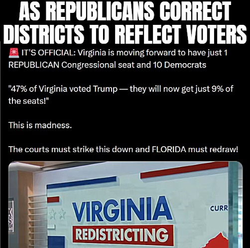 The Republic of the U.S has always been waaay more right-leaning than Europe. Progressive Dems don't like that | AS REPUBLICANS CORRECT DISTRICTS TO REFLECT VOTERS | image tagged in election,politics,tweets | made w/ Imgflip meme maker
