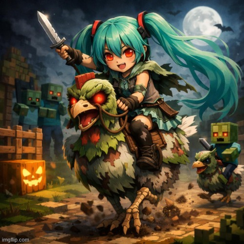 ai slop but peak? | image tagged in miku chicken jockey | made w/ Imgflip meme maker