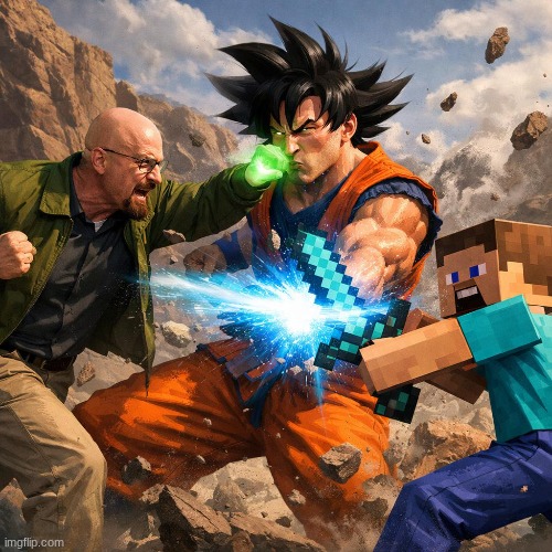 "Walter white and Minecraft Steve fighting goku" | made w/ Imgflip meme maker